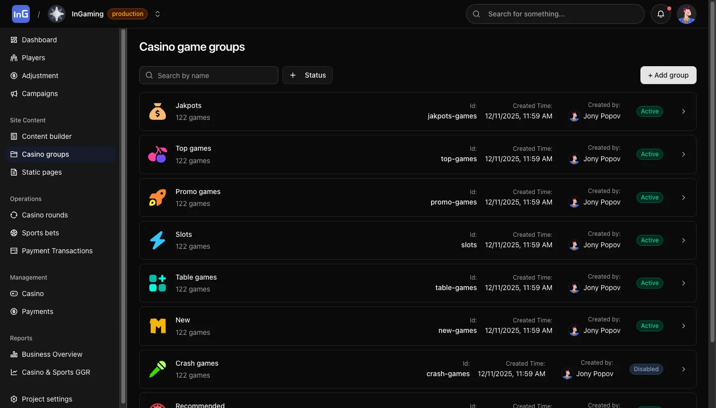 Casino groups