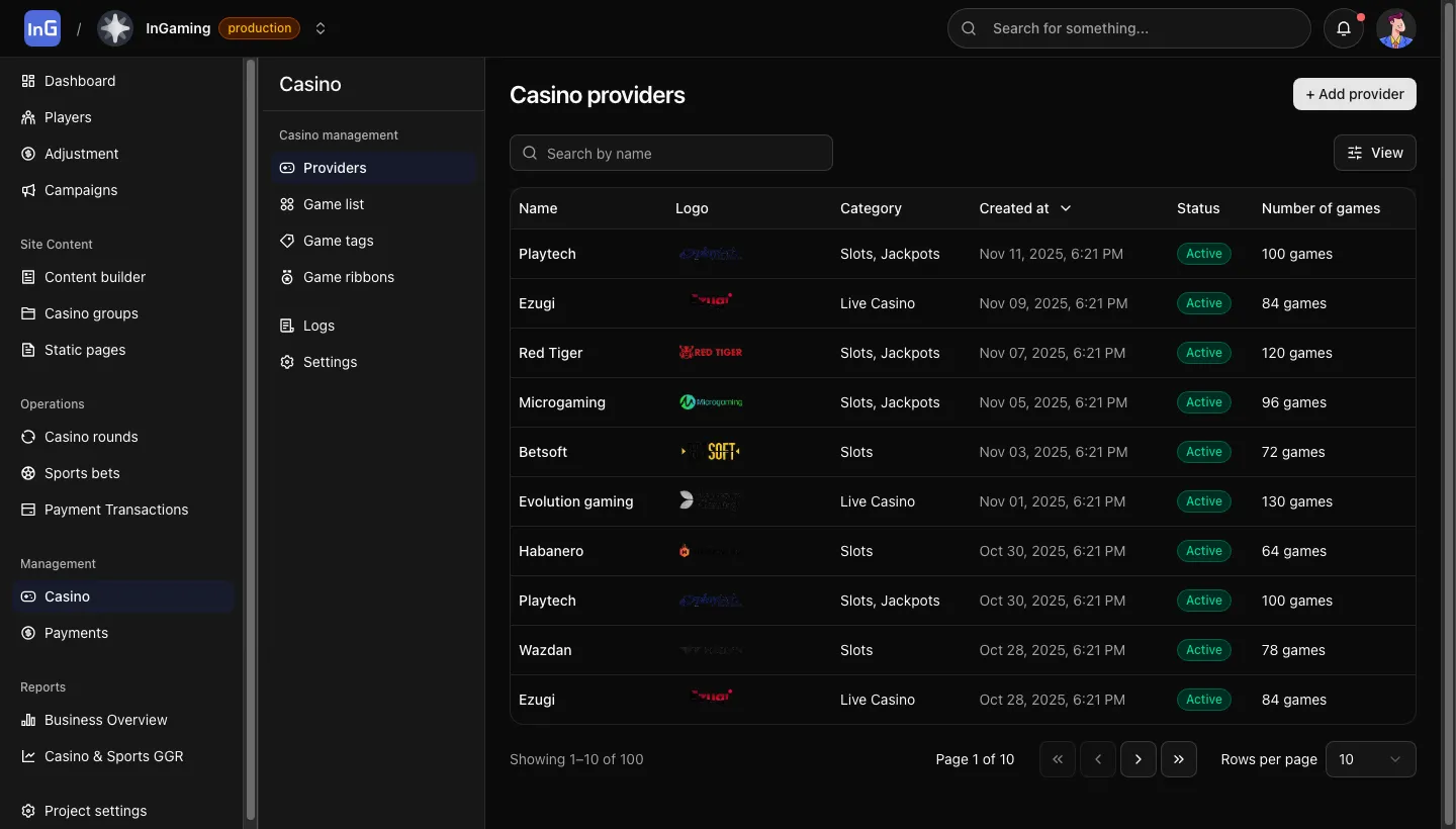 Casino providers